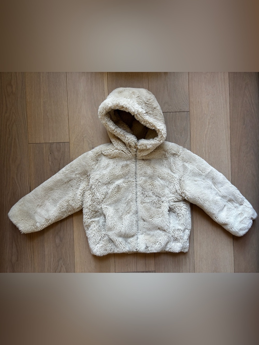Zara Beige Faux-Fur Hooded Jacket